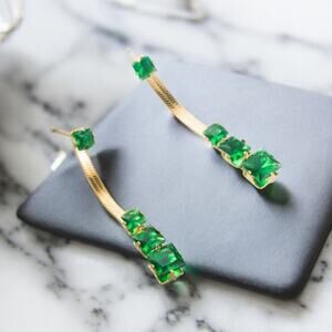 NEW 14K yellow gold pl snake chain green CZ dangle drop earrings jewelry B22B